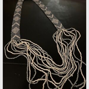Elegant Beaded Necklace in Gray and White